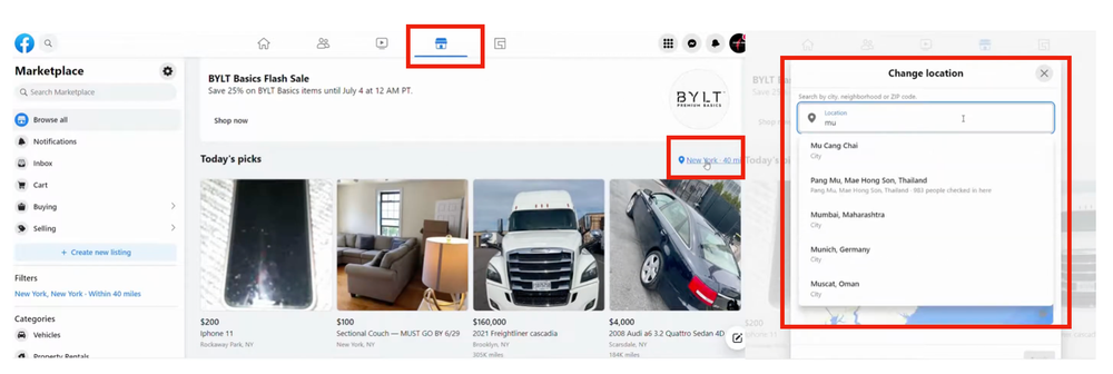 Facebook Web Marketplace Location Filter Settings Interface
