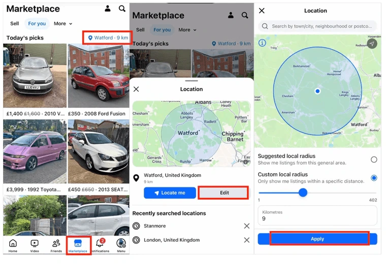 Interface for setting the city, ZIP code, and search radius on the iPhone